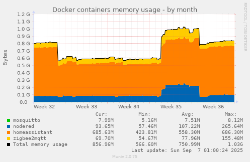 Docker containers memory usage